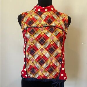 Colorful Plaid and Polka Dot Sleeveless Top